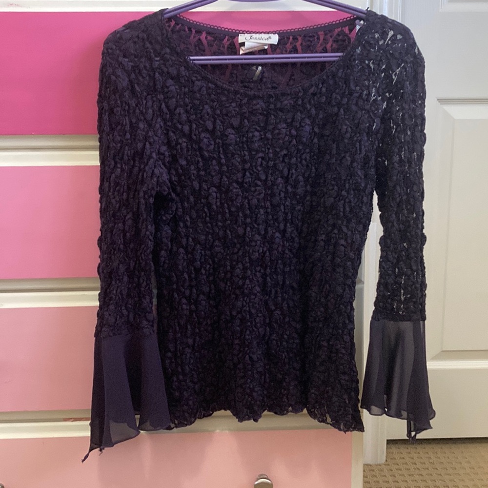 Whimsygoth vintage dark purple bell sleeve lace top